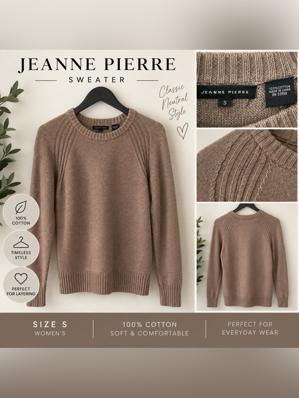 JEANNE PIERRE Men's Taupe Crewneck Sweater